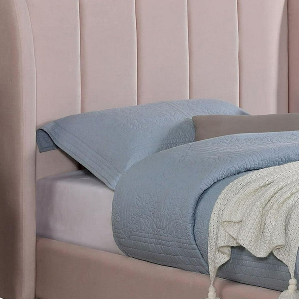 Pevy Twin Size Bed | Tufted Wingback in Light Pink Velvelike Upholstery BM342380