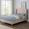 Pevy Twin Size Bed | Tufted Wingback in Light Pink Velvelike Upholstery BM342380