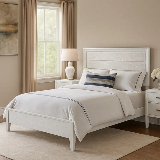 Tory California King Size Bed | Wave Texture & Mitered Corners | White