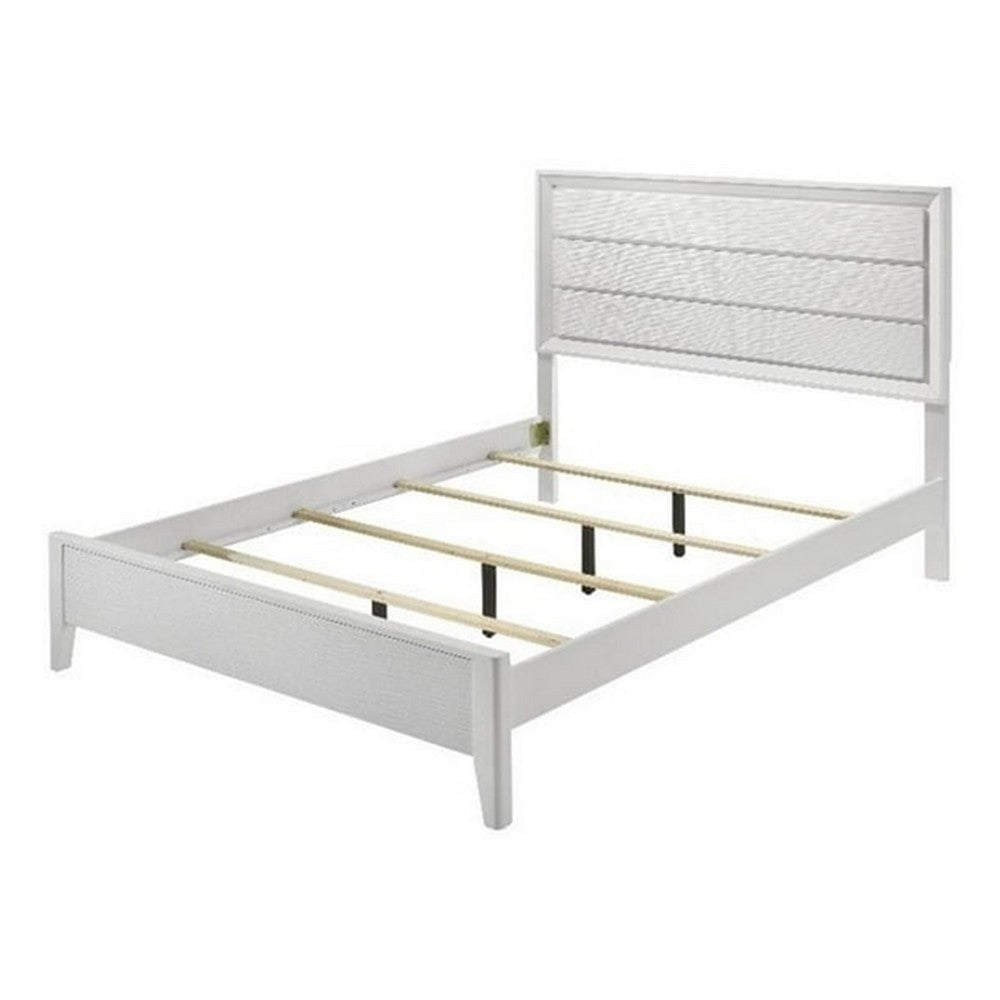 Tory California King Size Bed | Wave Texture & Mitered Corners | White BM342381