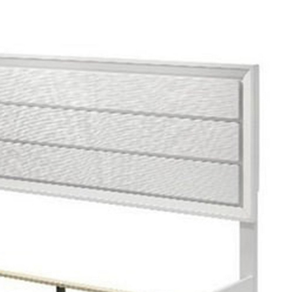 Tory King Size Bed | Wave Texture & Mitered Corners | Modern White BM342382
