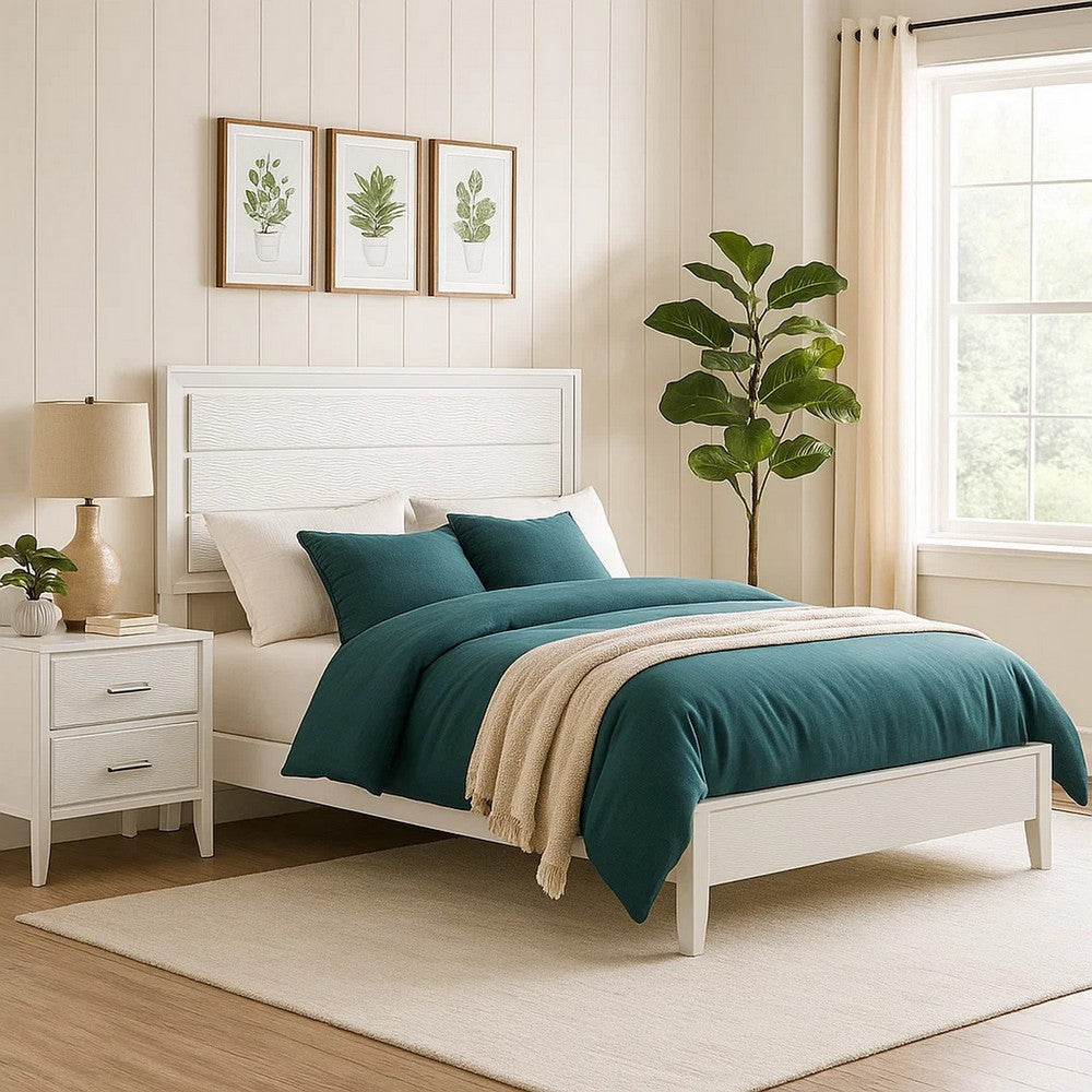 Tory King Size Bed | Wave Texture & Mitered Corners | Modern White BM342382