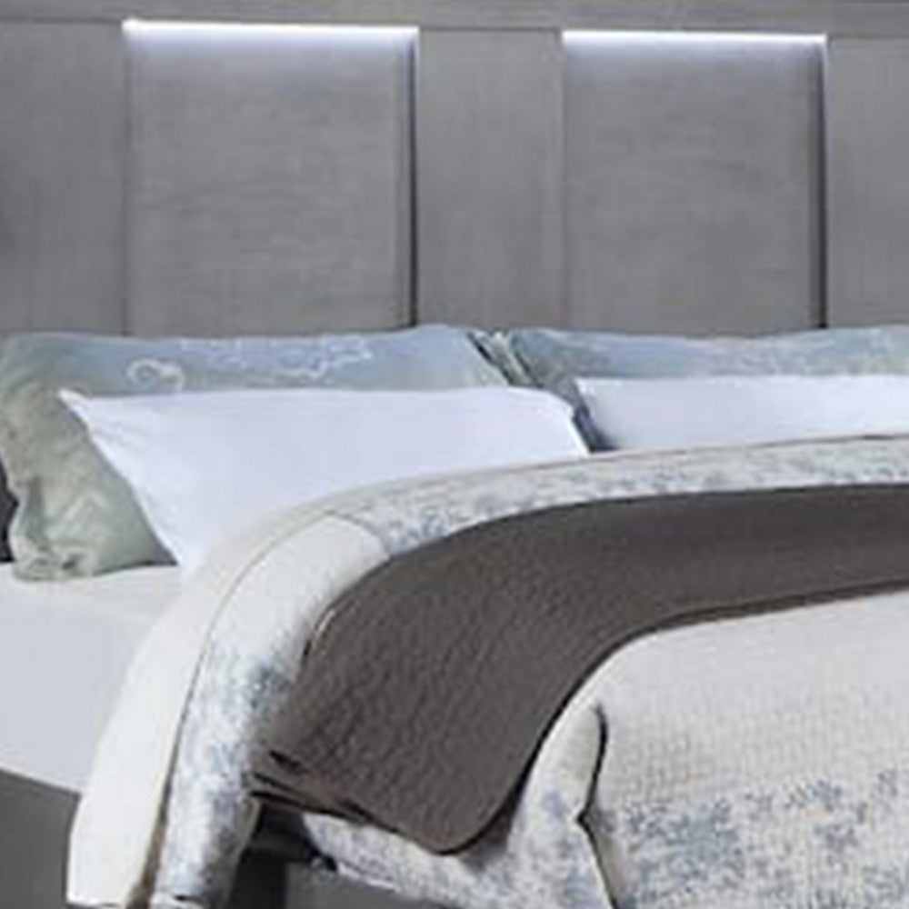Levice Queen Size Bed | LED Headboard | 2 Footboard Storage Drawers | Gray BM342385