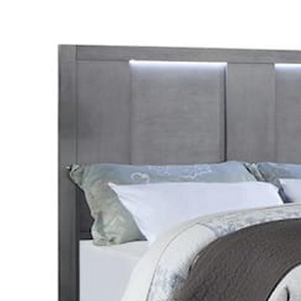 Levice Queen Size Bed | LED Headboard | 2 Footboard Storage Drawers | Gray BM342385