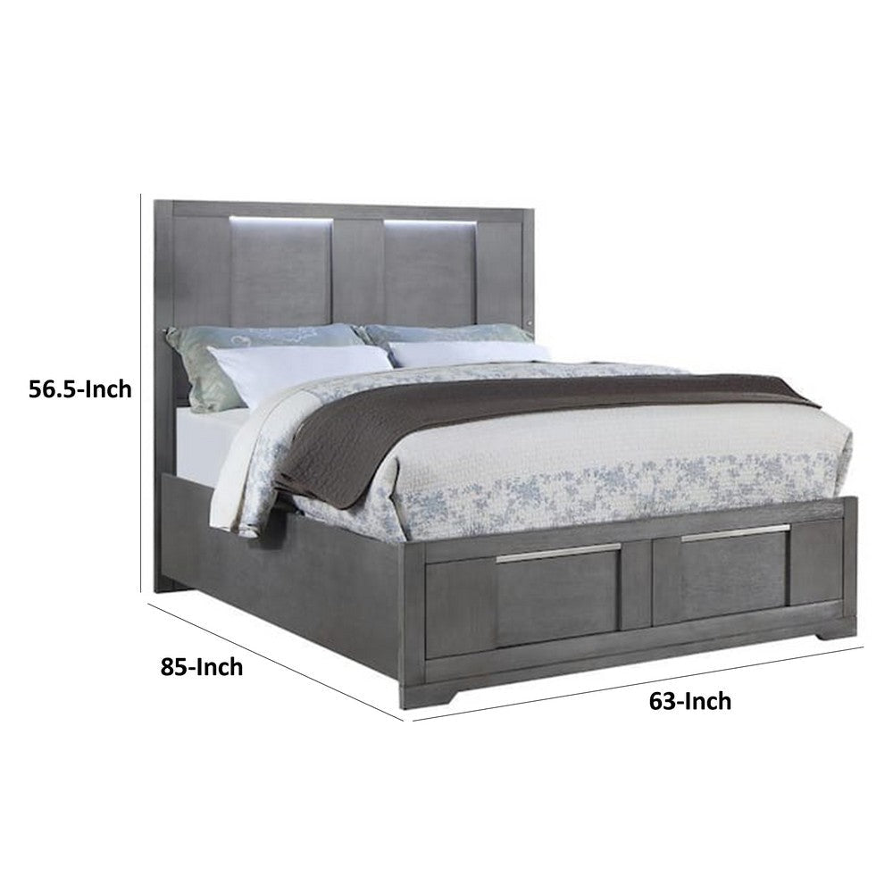 Levice Queen Size Bed | LED Headboard | 2 Footboard Storage Drawers | Gray BM342385