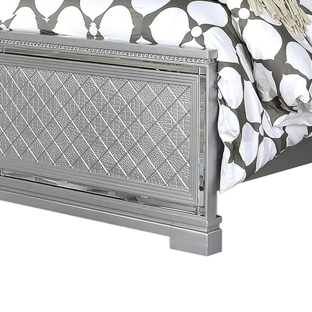 Fery Queen Size Bed | Gray Velvet Upholstery | Silver Mirror Accents BM342388