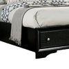 Cevy Queen Size Bed | Footboard Drawers | Black Wood w Glitter Accents BM342389
