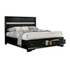 Cevy Queen Size Bed | Footboard Drawers | Black Wood w Glitter Accents BM342389
