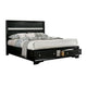 Cevy Queen Size Bed | Footboard Drawers | Black Wood w Glitter Accents BM342389