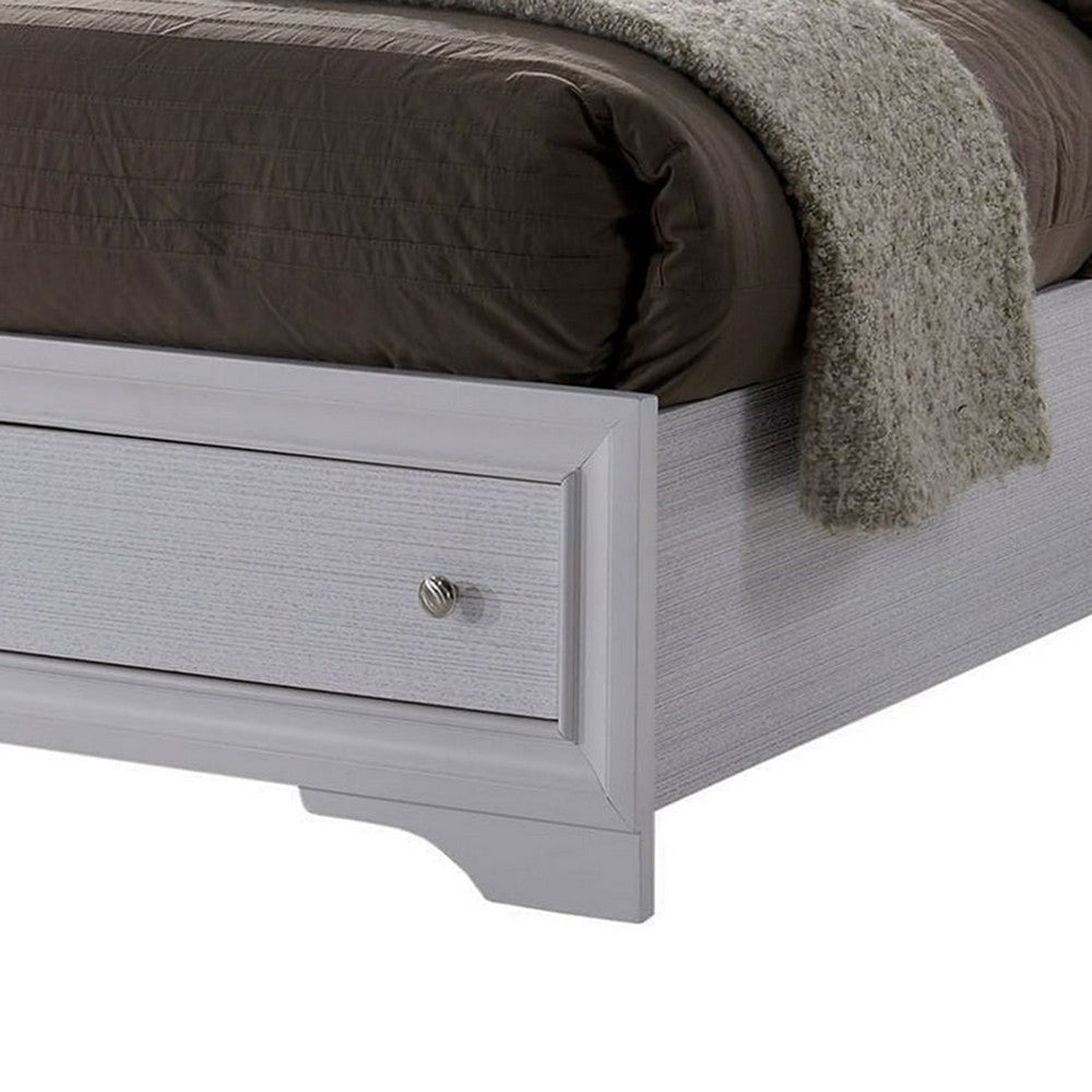 Cevy Full Size Bed | Footboard Drawers | White Wood w Glitter Accents BM342390