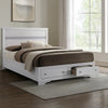 Cevy Full Size Bed | Footboard Drawers | White Wood w Glitter Accents