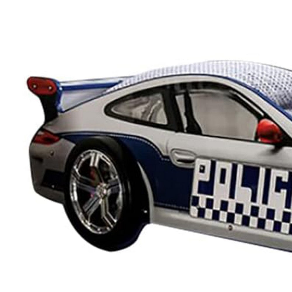 Peri Twin Size Kids Bed w Realistic Police Car Design | White | Blue BM342391