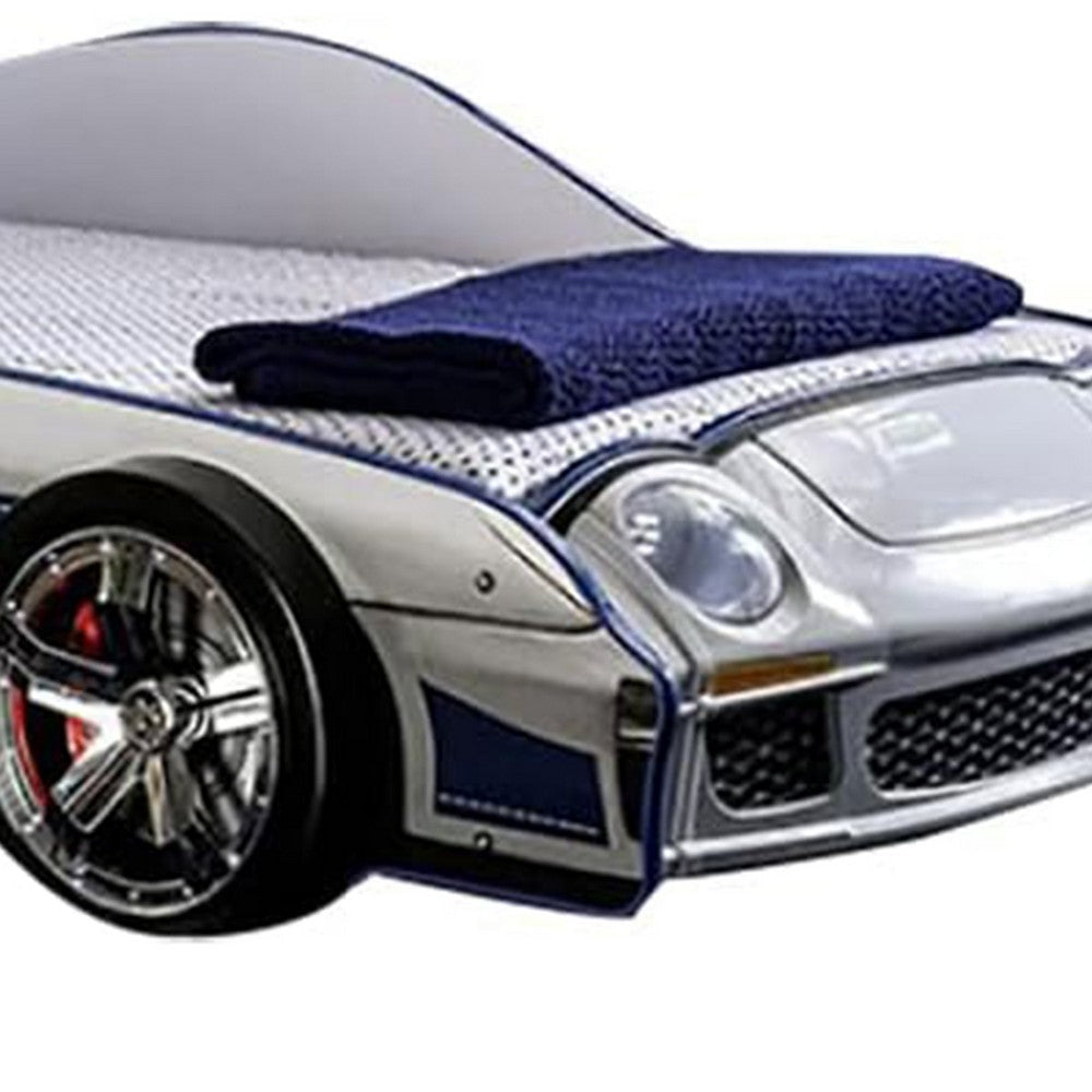 Peri Twin Size Kids Bed w Realistic Police Car Design | White | Blue BM342391