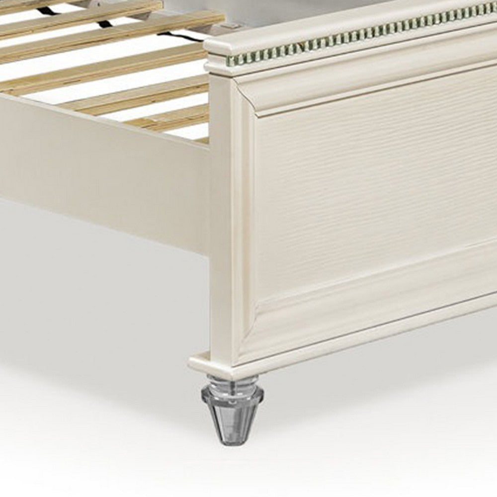 Jisoo Full Size Bed | Pearl White Upholstery | Radial Arch Headboard BM342395