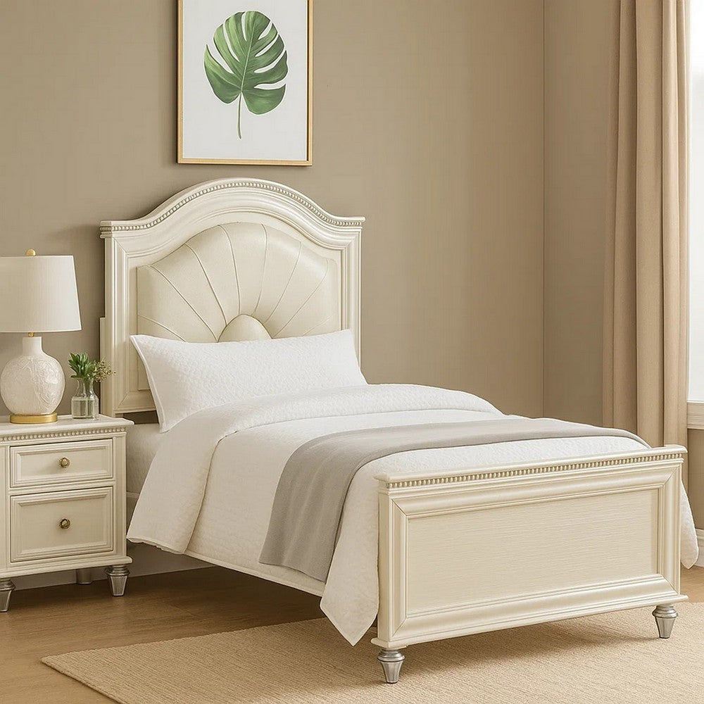 Jisoo Full Size Bed | Pearl White Upholstery | Radial Arch Headboard BM342395