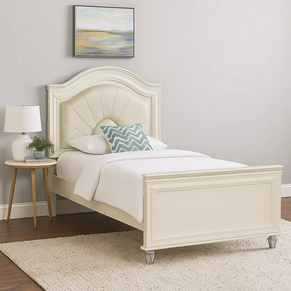 Jisoo Full Size Bed | Pearl White Upholstery | Radial Arch Headboard