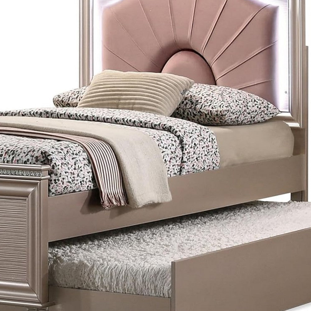 Jisoo Full Size Bed | Rose Gold Upholstery | Radial Arch Headboard BM342396