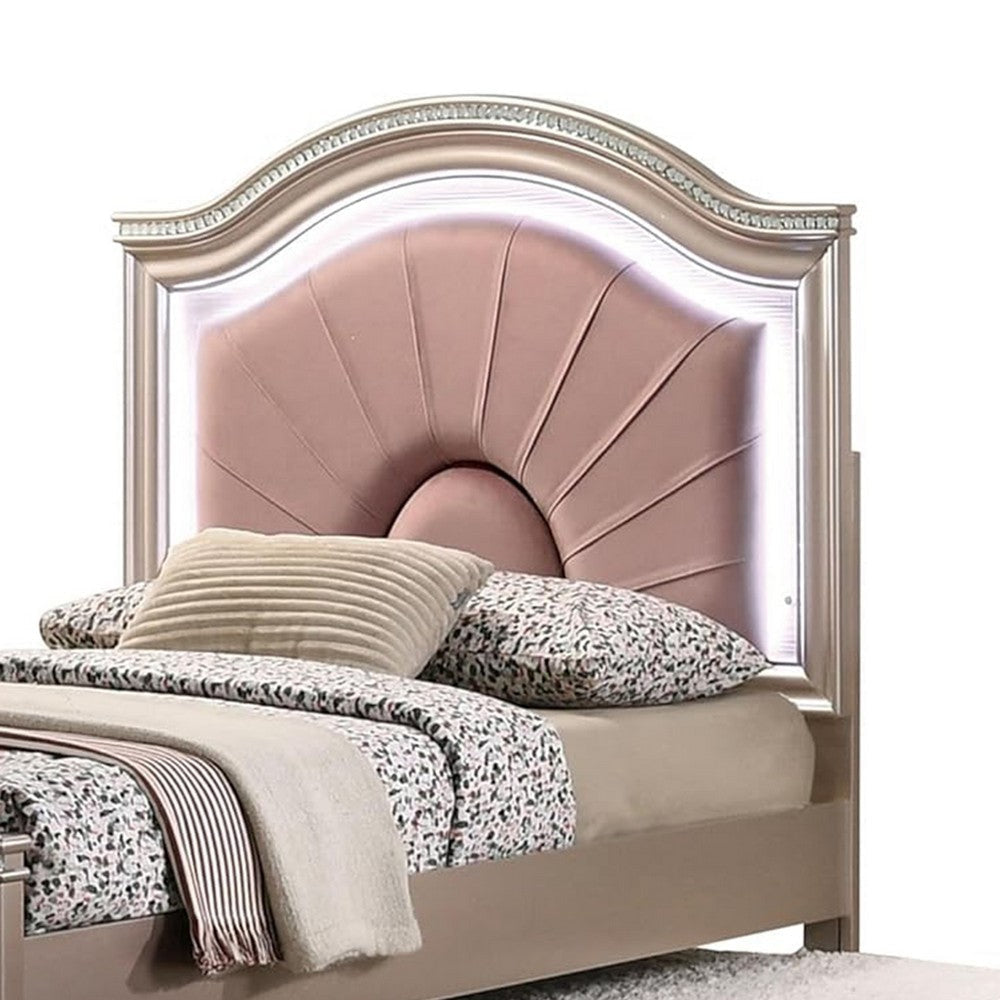 Jisoo Full Size Bed | Rose Gold Upholstery | Radial Arch Headboard BM342396