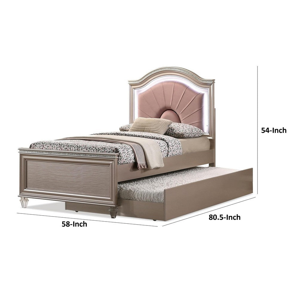 Jisoo Full Size Bed | Rose Gold Upholstery | Radial Arch Headboard BM342396