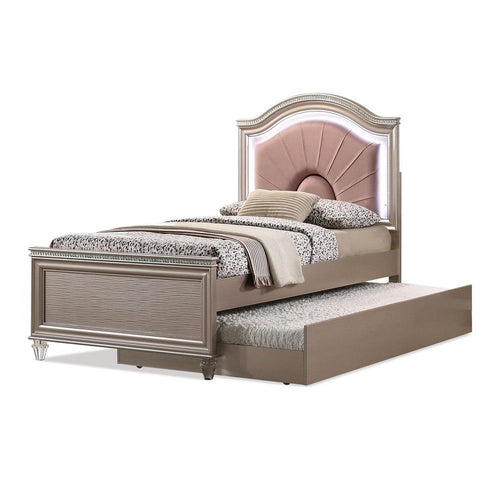 Jisoo Full Size Bed | Rose Gold Upholstery | Radial Arch Headboard