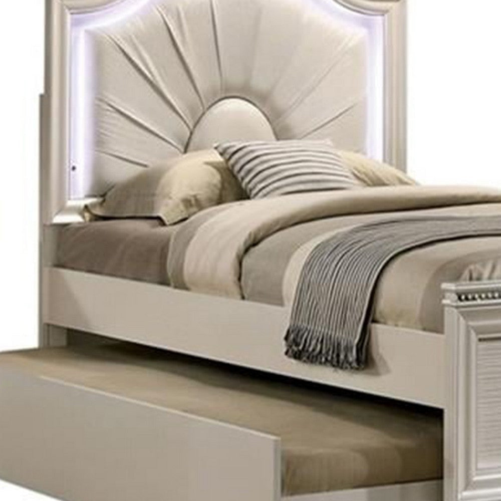 Jisoo Twin Size Bed | Pearl White Upholstery | Radial Arch Headboard BM342397