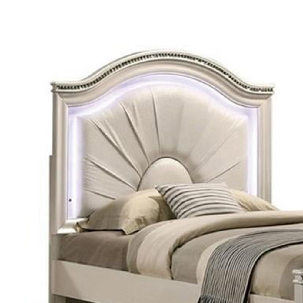 Jisoo Twin Size Bed | Pearl White Upholstery | Radial Arch Headboard BM342397