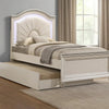 Jisoo Twin Size Bed | Pearl White Upholstery | Radial Arch Headboard BM342397