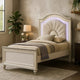 Jisoo Twin Size Bed | Pearl White Upholstery | Radial Arch Headboard