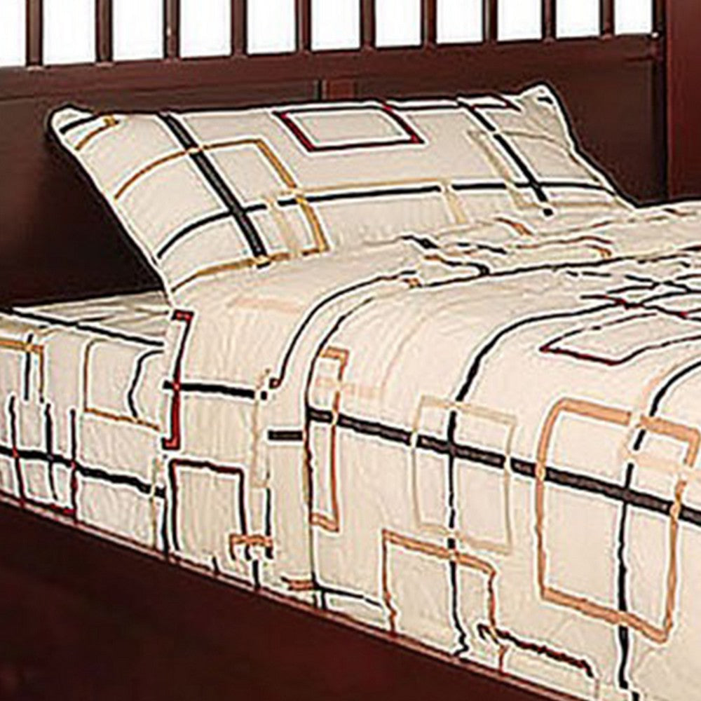 Resy Twin Size Bed | Slatted Headboard & Side Drawers | Cherry Brown BM342398