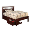 Resy Twin Size Bed | Slatted Headboard & Side Drawers | Cherry Brown