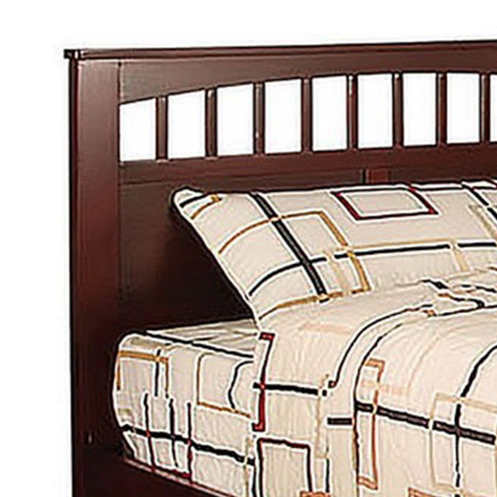 Resy Twin Size Bed | Slatted Headboard & Side Drawers | Cherry Brown