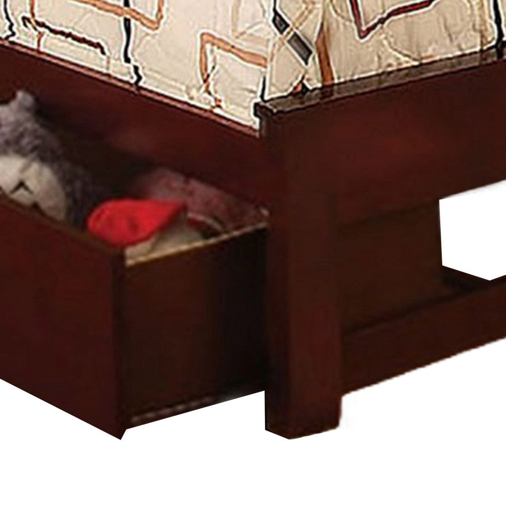 Resy Twin Size Bed | Slatted Headboard & Side Drawers | Cherry Brown