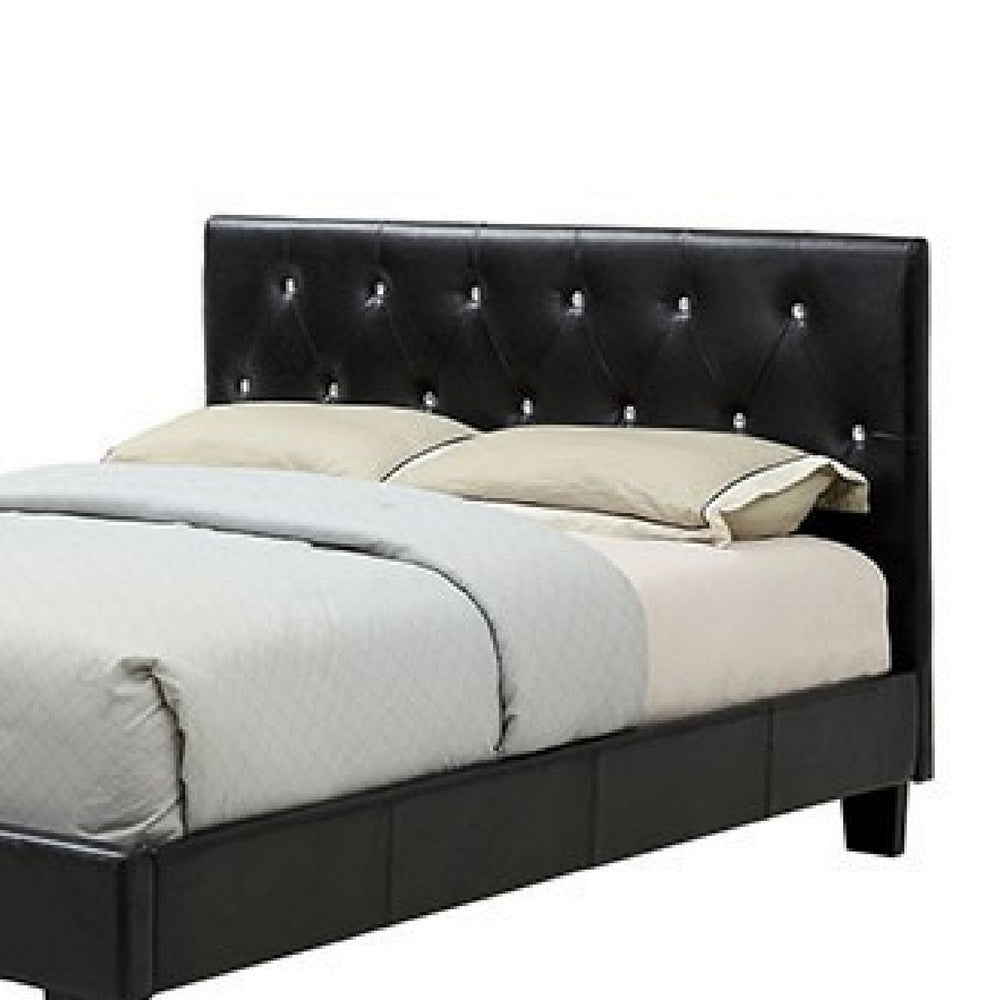 Legy Full Size Bed | Button Tufted | Black Faux Leather Upholstery BM342399