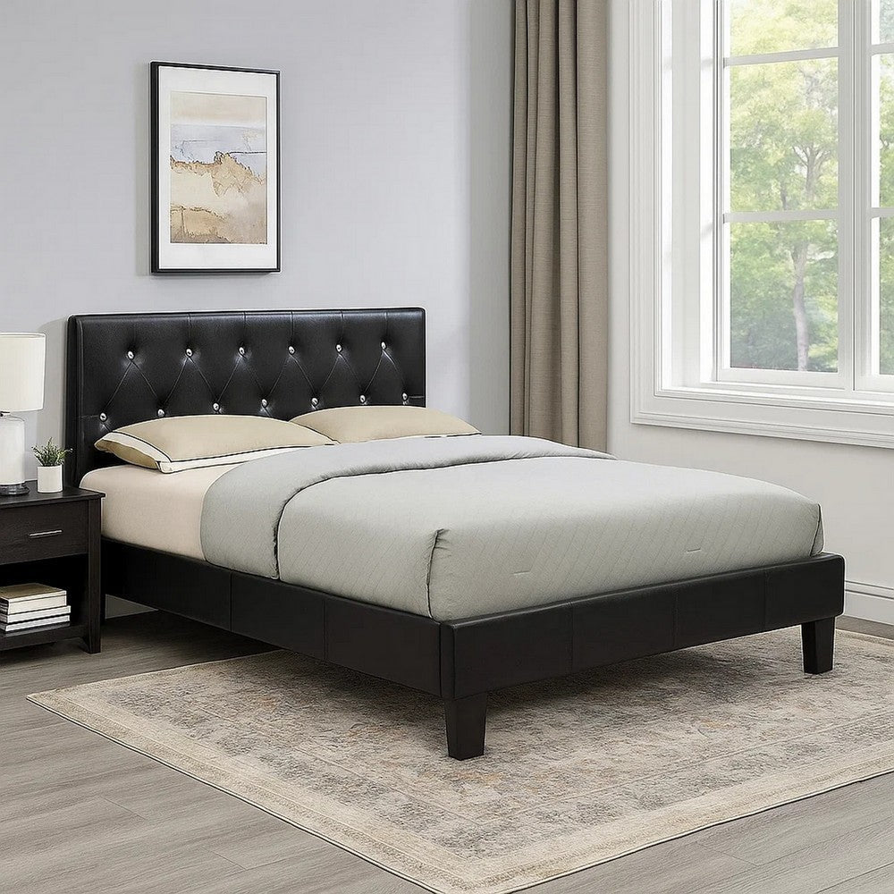 Legy Full Size Bed | Button Tufted | Black Faux Leather Upholstery BM342399