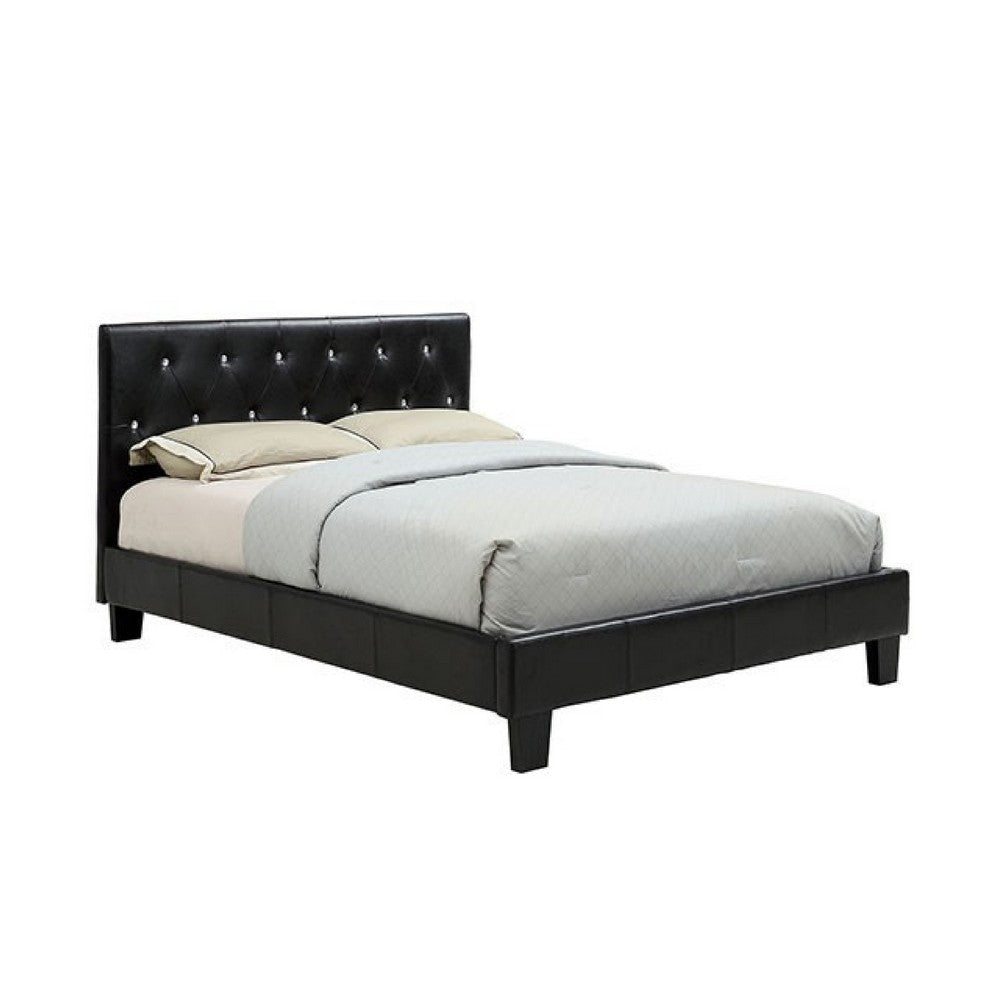 Legy Full Size Bed | Button Tufted | Black Faux Leather Upholstery BM342399