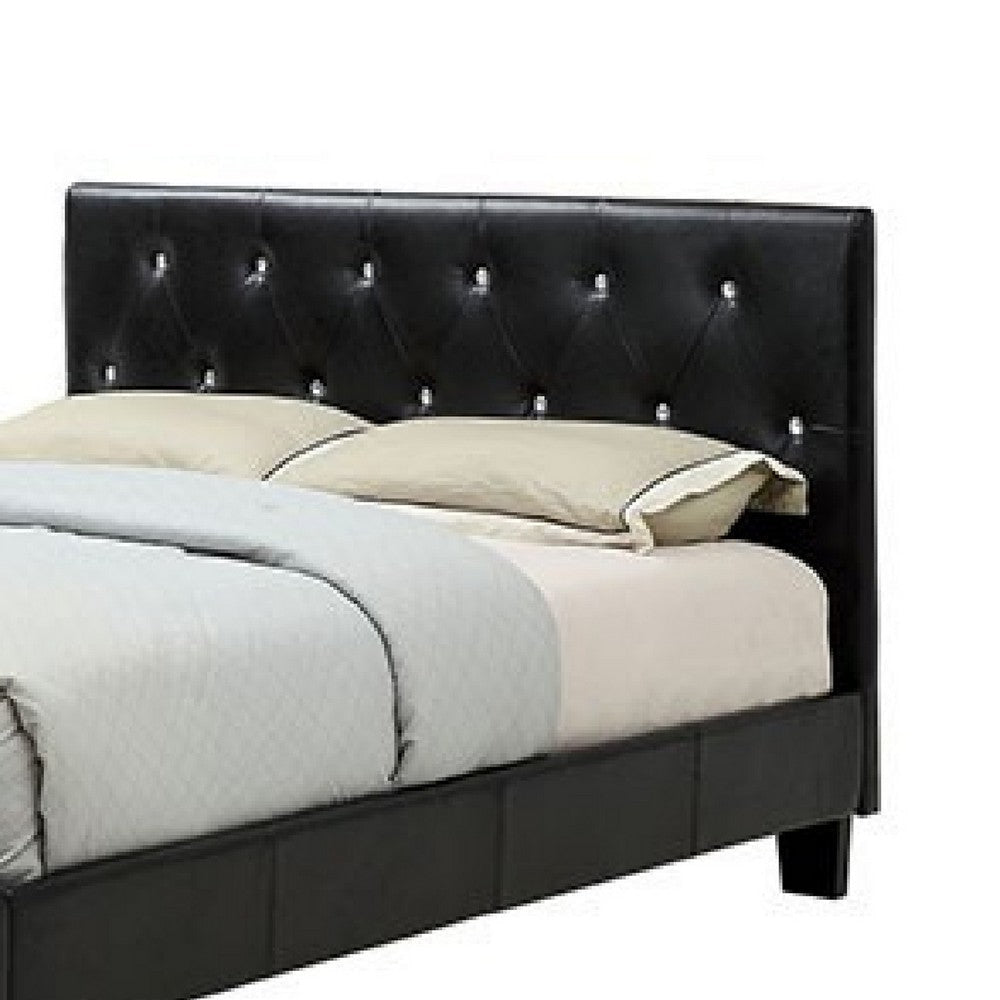 Legy Queen Size Bed | Button Tufted | Black Faux Leather Upholstery BM342400
