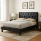 Legy Queen Size Bed | Button Tufted | Black Faux Leather Upholstery