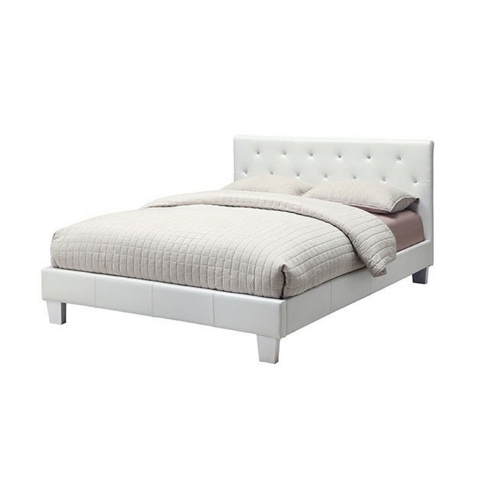 Legy Twin Size Bed | Button Tufted | White Faux Leather Upholstery BM342401