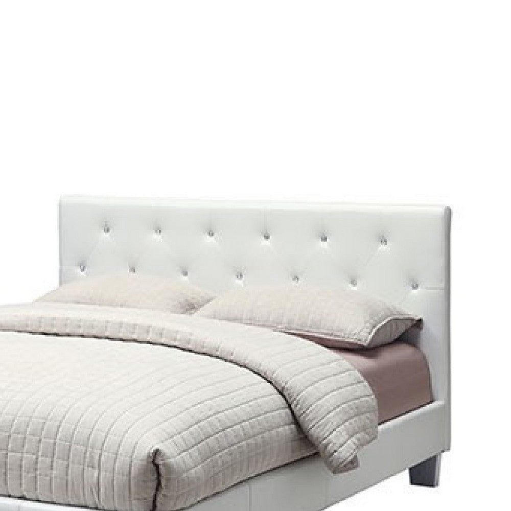 Legy Twin Size Bed | Button Tufted | White Faux Leather Upholstery BM342401