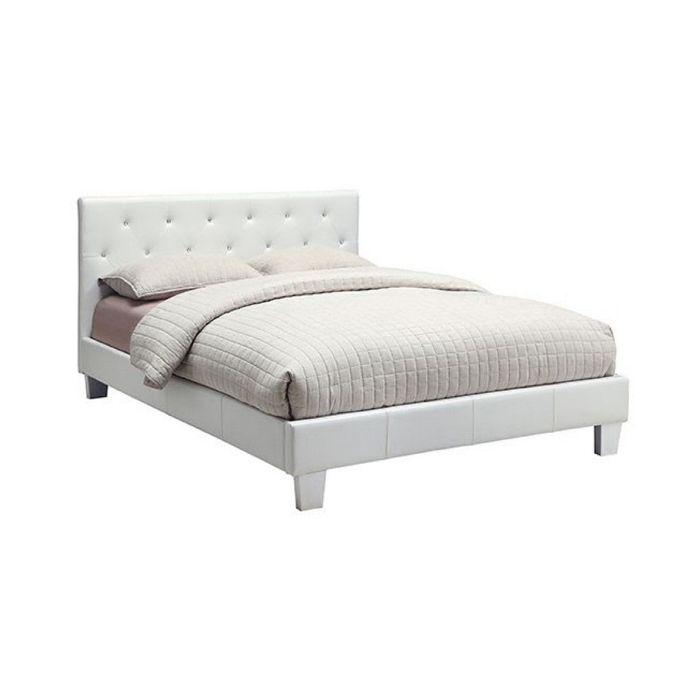Legy Twin Size Bed | Button Tufted | White Faux Leather Upholstery BM342401