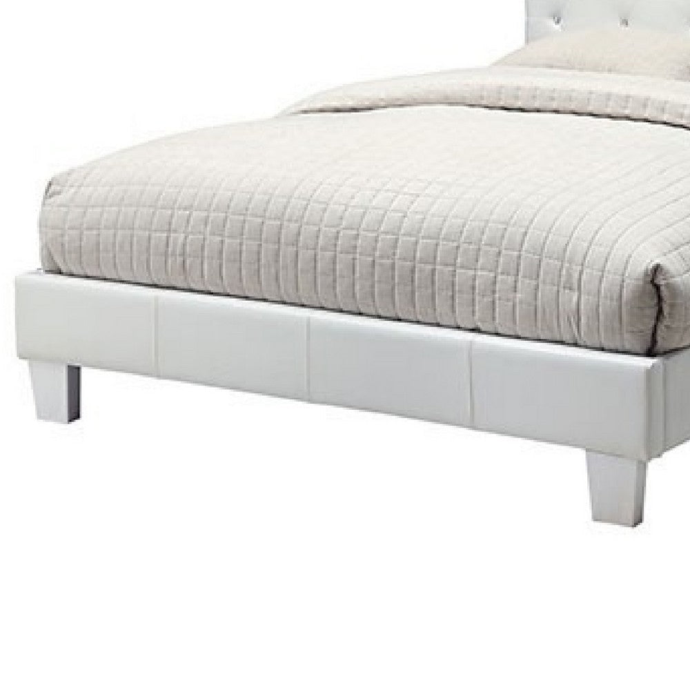 Legy Twin Size Bed | Button Tufted | White Faux Leather Upholstery BM342401