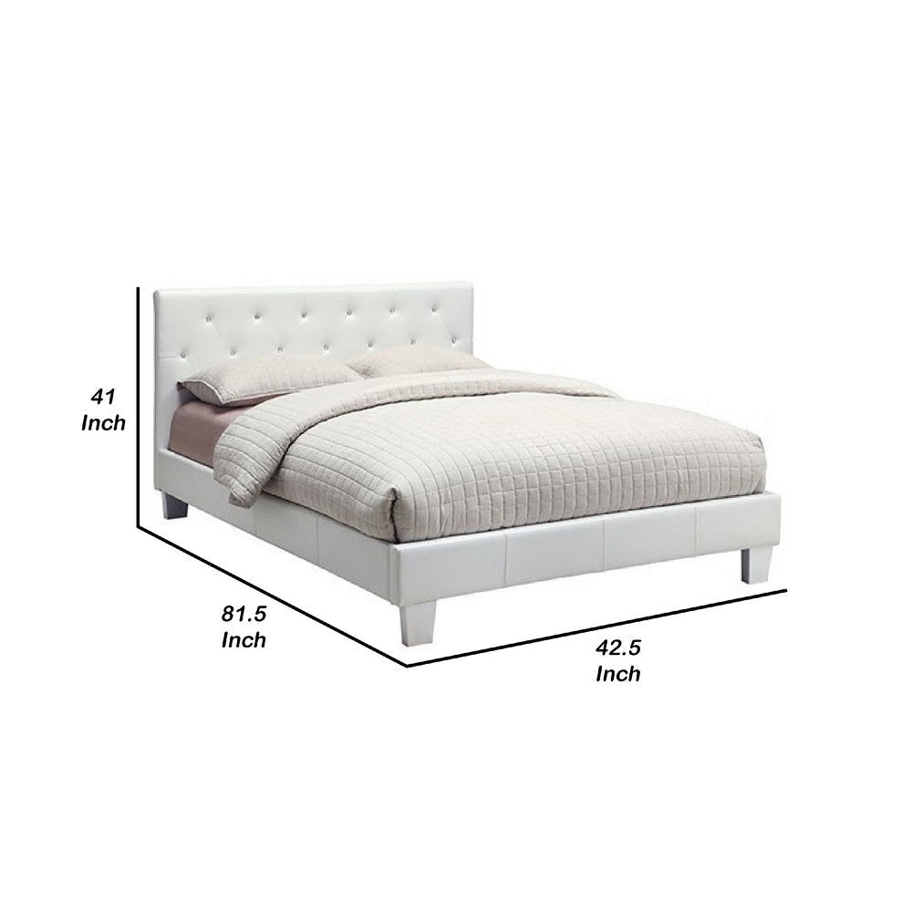 Legy Twin Size Bed | Button Tufted | White Faux Leather Upholstery BM342401