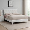 Legy Twin Size Bed | Button Tufted | White Faux Leather Upholstery BM342401