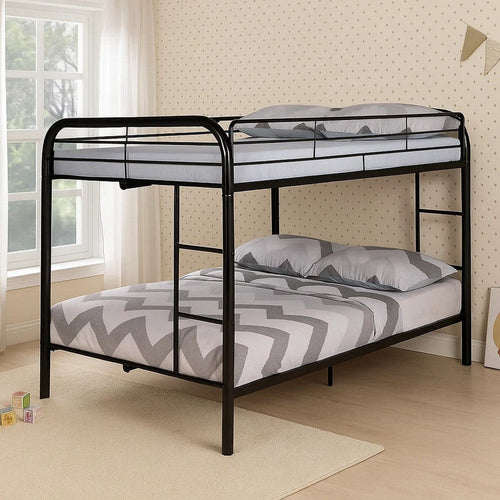 Fegy Full Over Full Bunk Bed |Ladder and Rails | Black Metal Frame