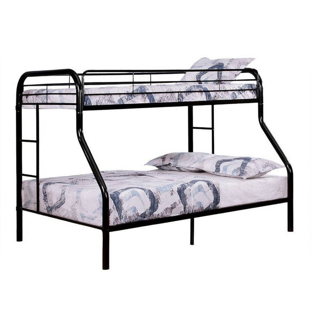 Fegy Twin over Full Bunk Bed with Ladder and Rails | Black Metal Frame BM342403