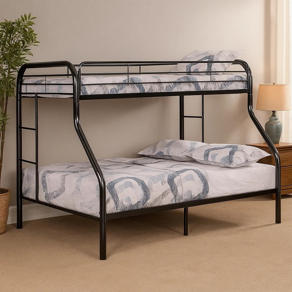 Fegy Twin over Full Bunk Bed with Ladder and Rails | Black Metal Frame BM342403
