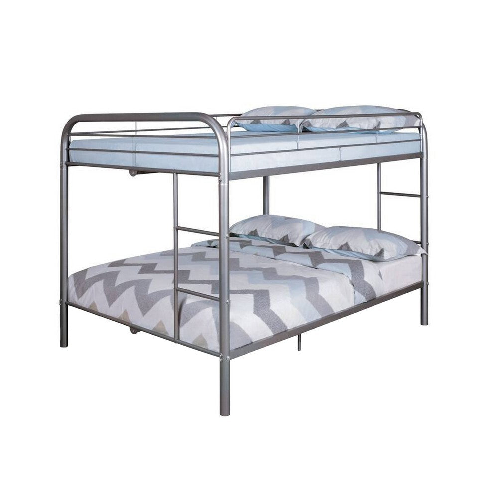 Fegy Full over Full Bunk Bed with Ladder and Rails | Silver Metal Frame BM342404