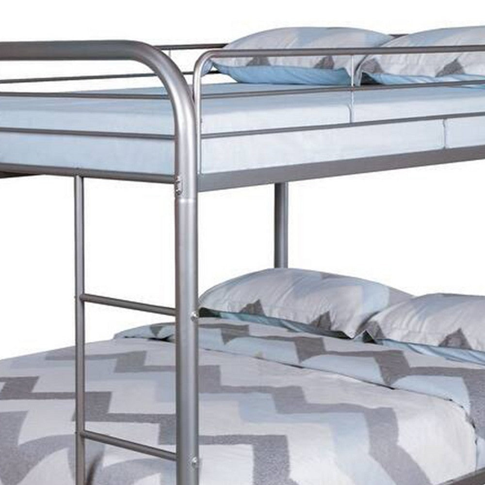 Fegy Full over Full Bunk Bed with Ladder and Rails | Silver Metal Frame BM342404