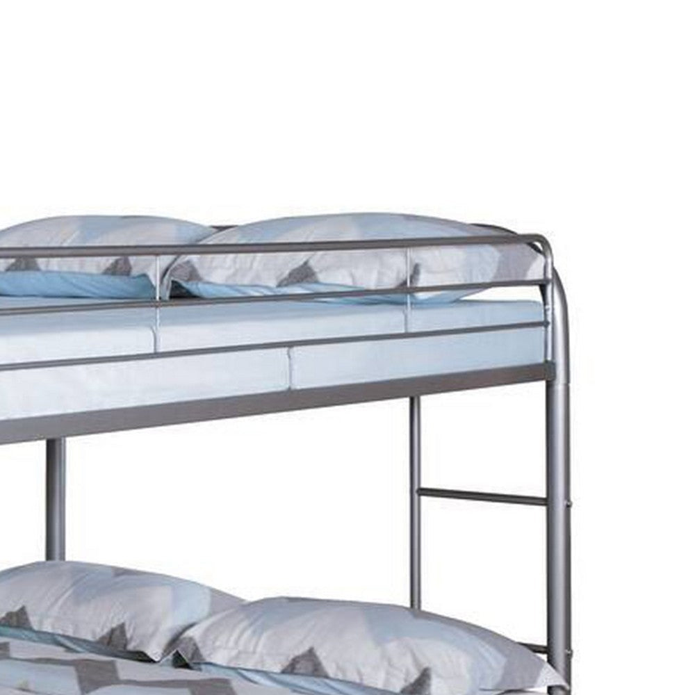 Fegy Full over Full Bunk Bed with Ladder and Rails | Silver Metal Frame BM342404