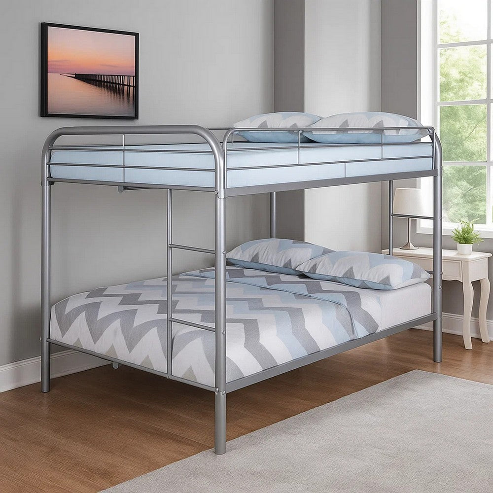Fegy Full over Full Bunk Bed with Ladder and Rails | Silver Metal Frame BM342404